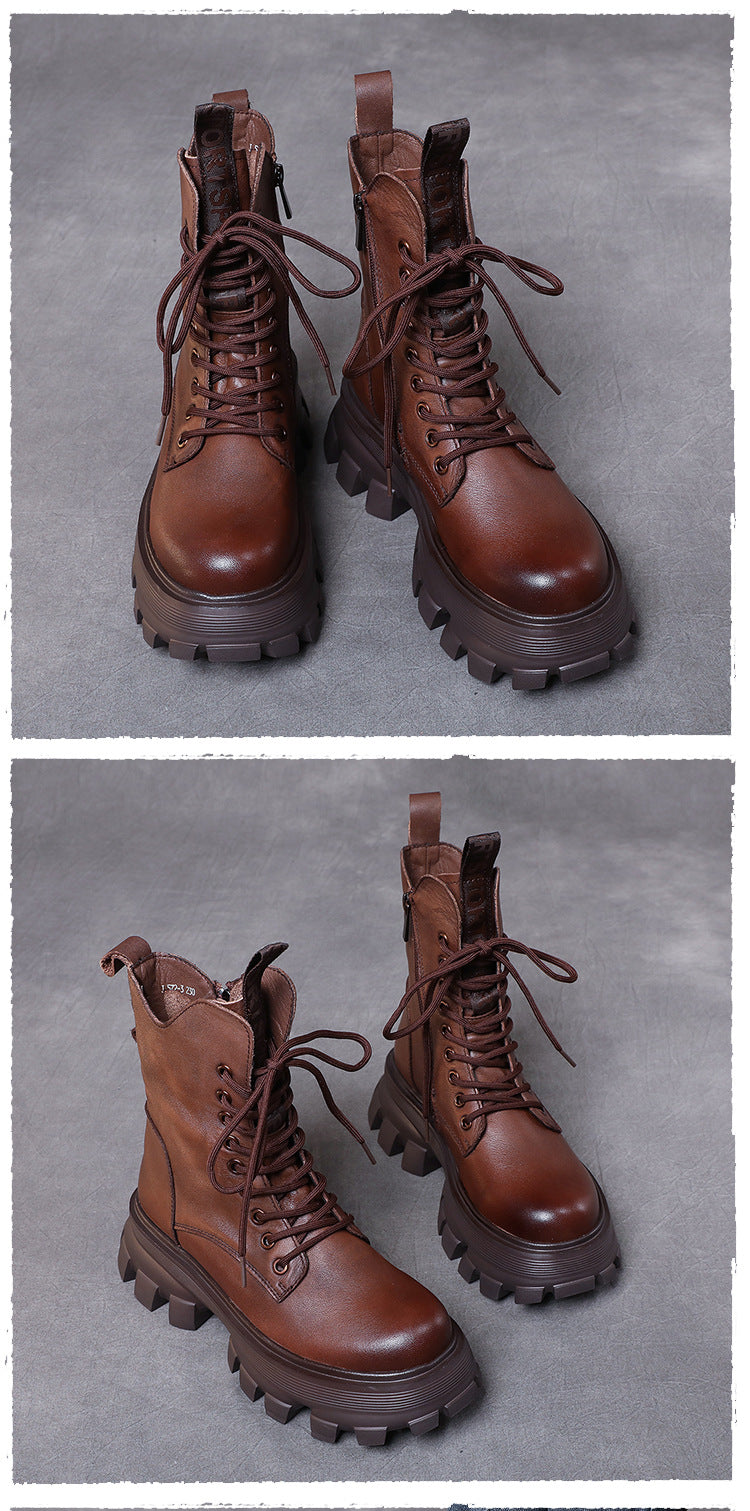 Casual Splicing Leather Thick-Soled Martin Boots