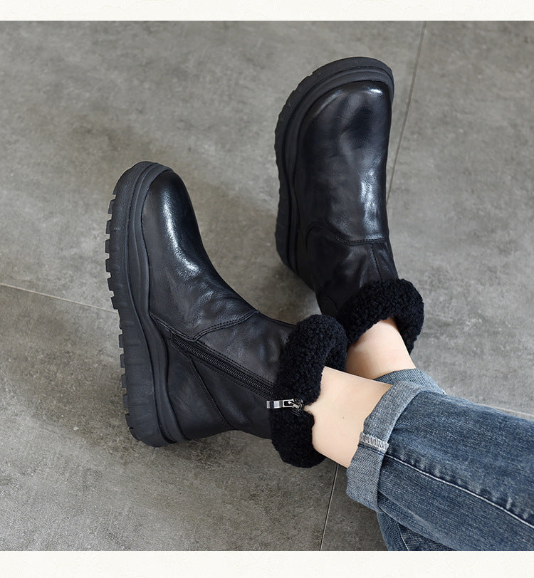 Versatile Warm Solid Color Thick Bottom Cotton Boots