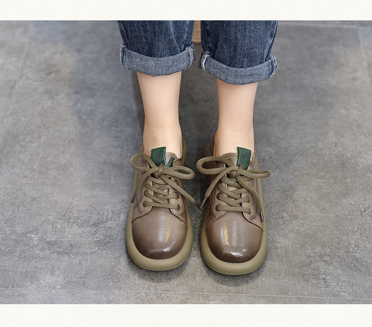 Classic Leather Lace-up Flat Shoes