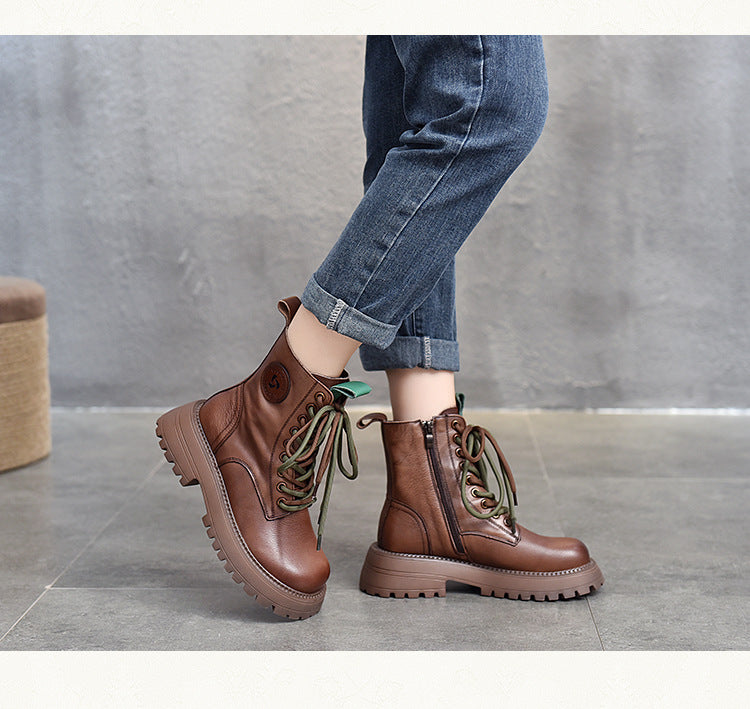 British Style Leather Thick Bottom High Top Martin Boots