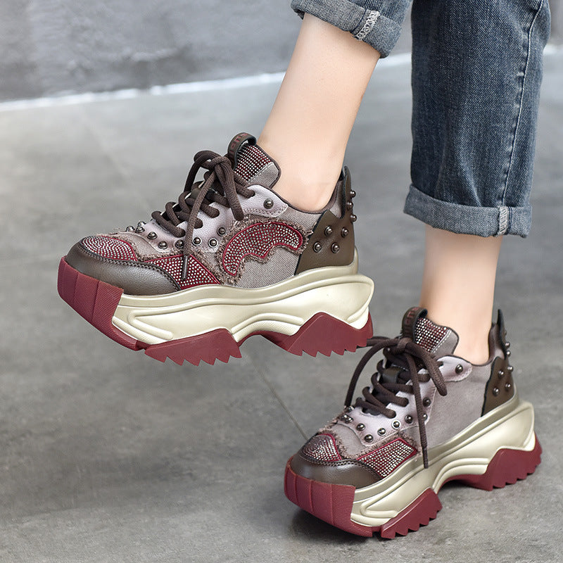 Niche Design Colorblock Leather Thick Bottom Shoes