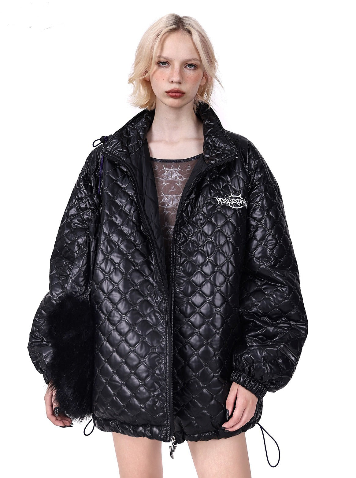 PINKSPINK Quilted Fur-Trimmed Puffer Jacket - Green and Black