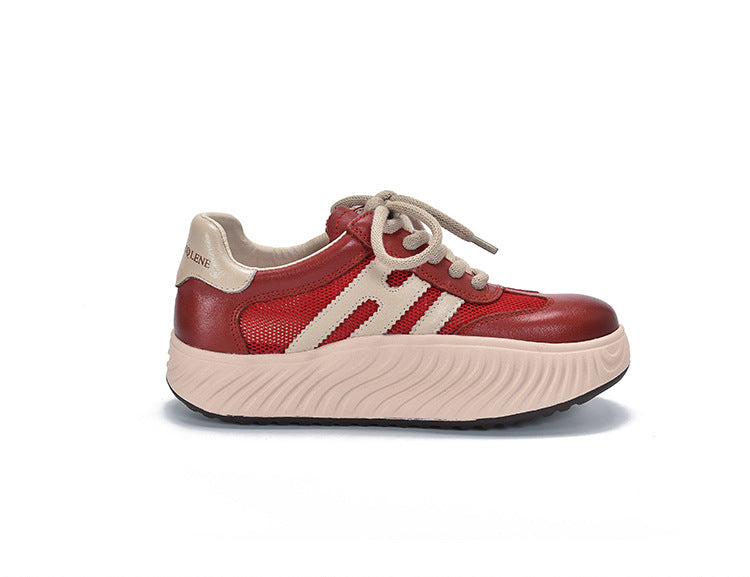 Simple Splicing Lace-up Leather Thick-soled Shoes