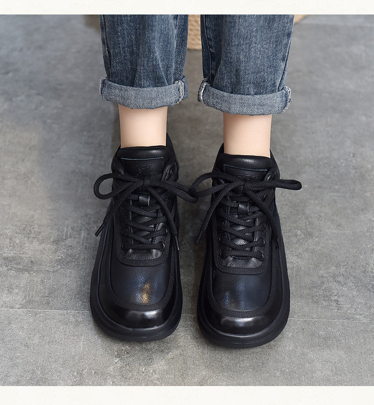 Casual Leather Colorblocked Thick Bottom Boots