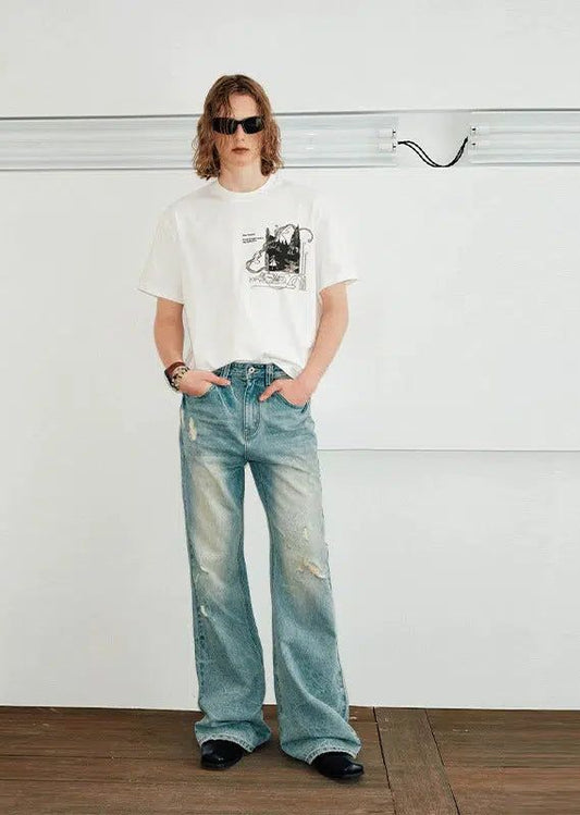 Clean Fit Jeans With Distressed Fading