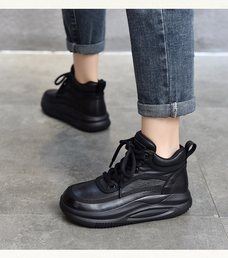 Casual Leather Colorblocked Thick Bottom Boots