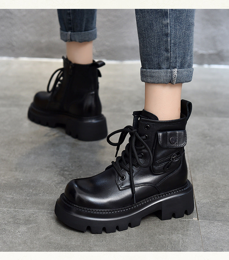 Classic Leather Zipper Thick Bottom Martin Boots