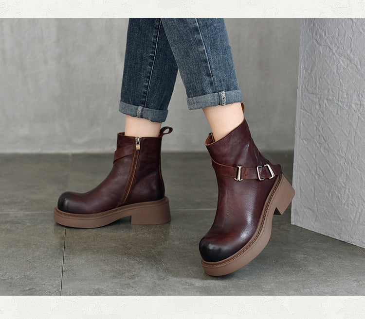 British Style Leather Thick Bottom Short Boots