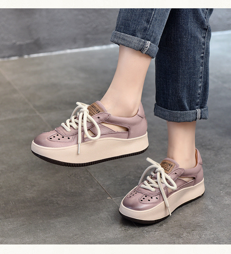 Casual Color Blocking Leather Thick Soled Shoes