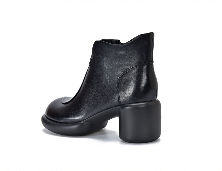 Simple Solid Color High Heel Back Zipper Boots