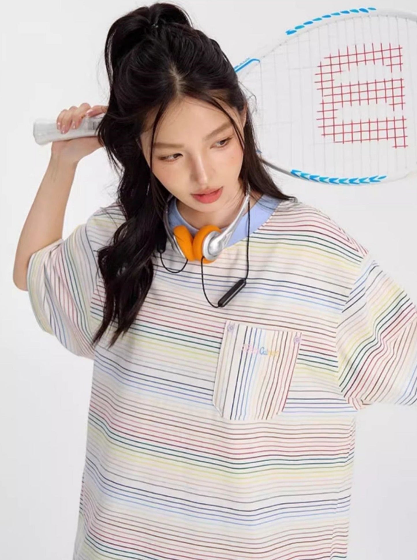 Striped Logo T-Shirt For Summer