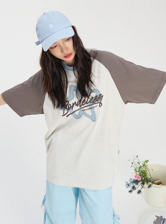 Contrast T-Shirt With Star Raw Edge