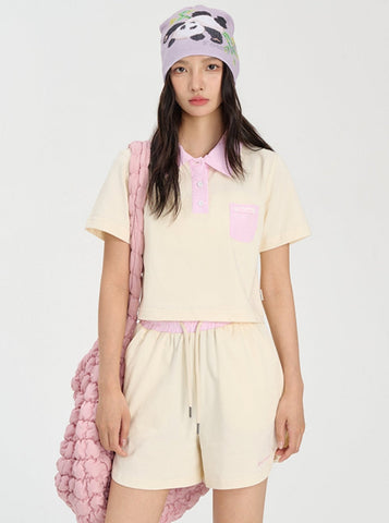 Polo Collar Short Top & Pants Set