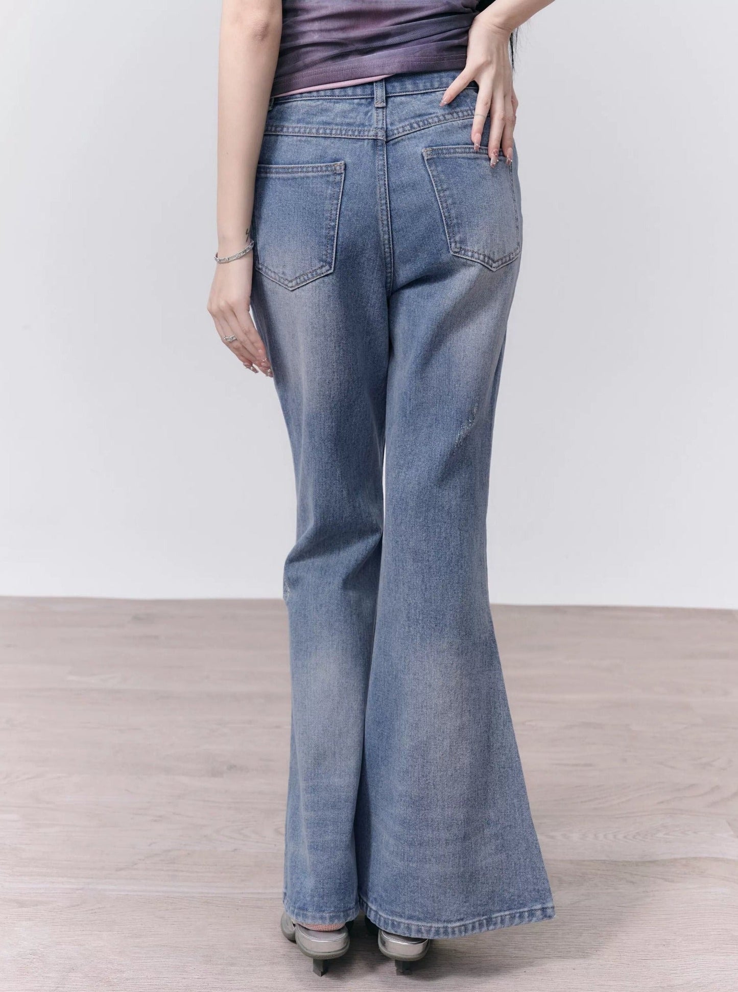 Retro High-Waisted Distressed Flare Jeans