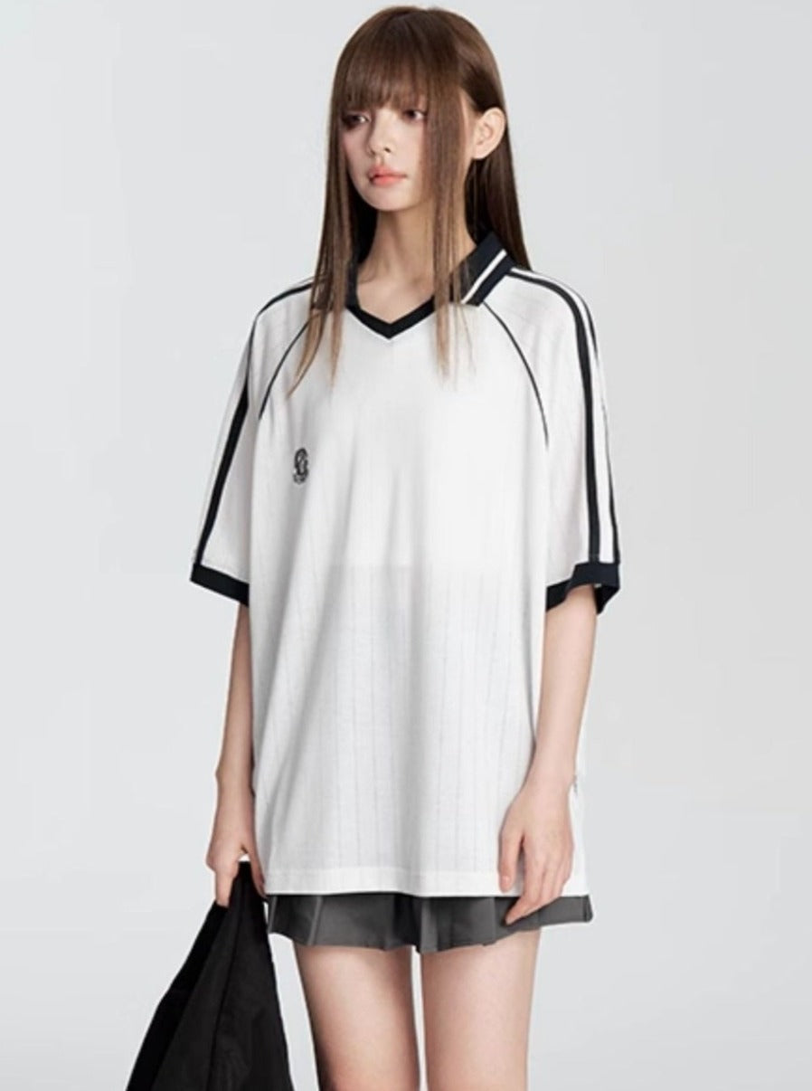 Striped Polo Neck Tee