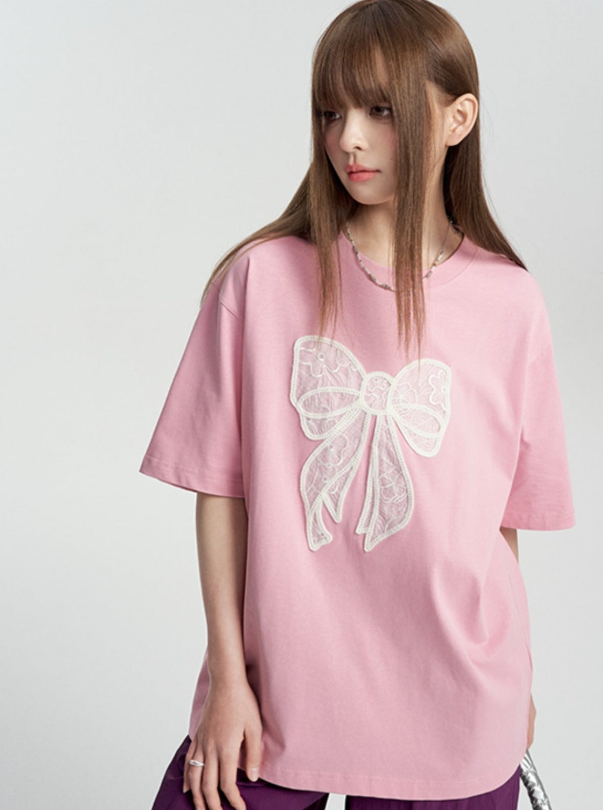 T-Shirt With Lace Bow Detail