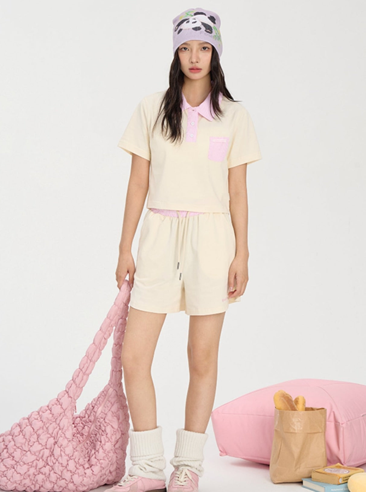 Polo Collar Short Top & Pants Set