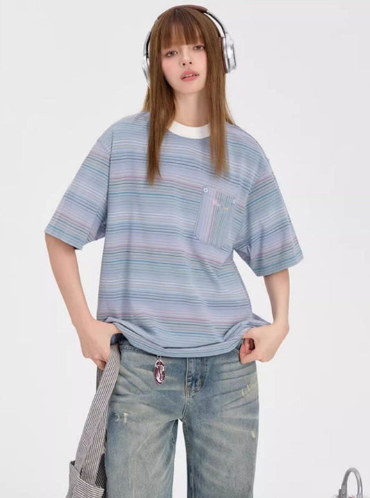 Striped Logo T-Shirt For Summer