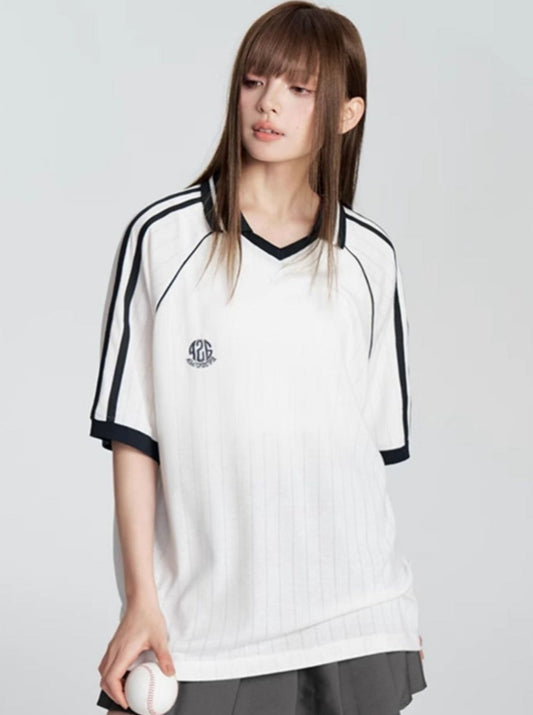 Striped Polo Neck Tee