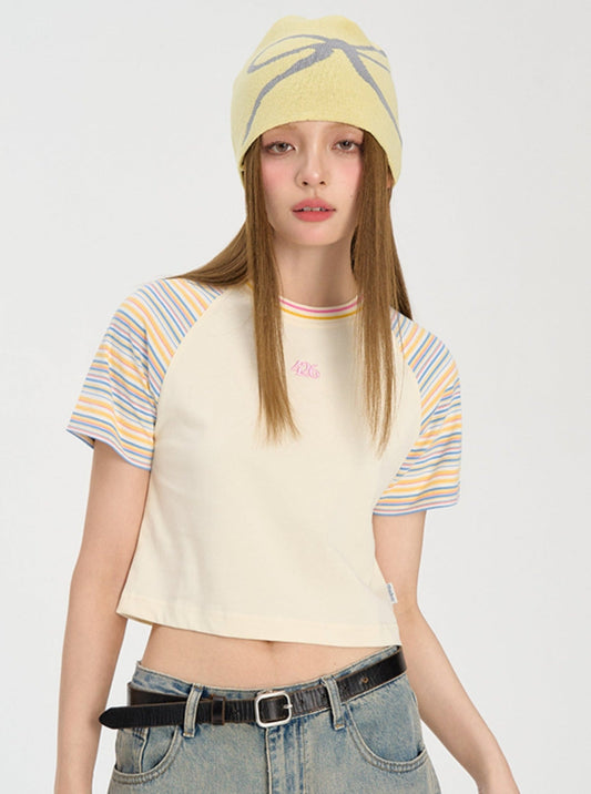 Raglan Sleeve Tee With Stripes