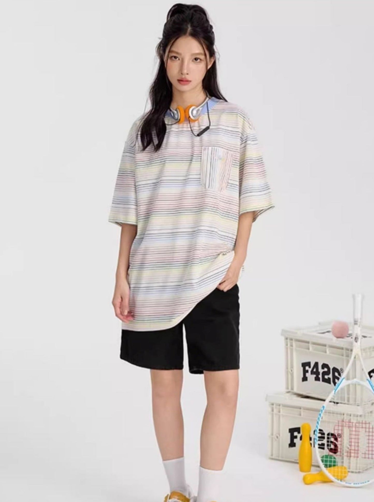 Striped Logo T-Shirt For Summer