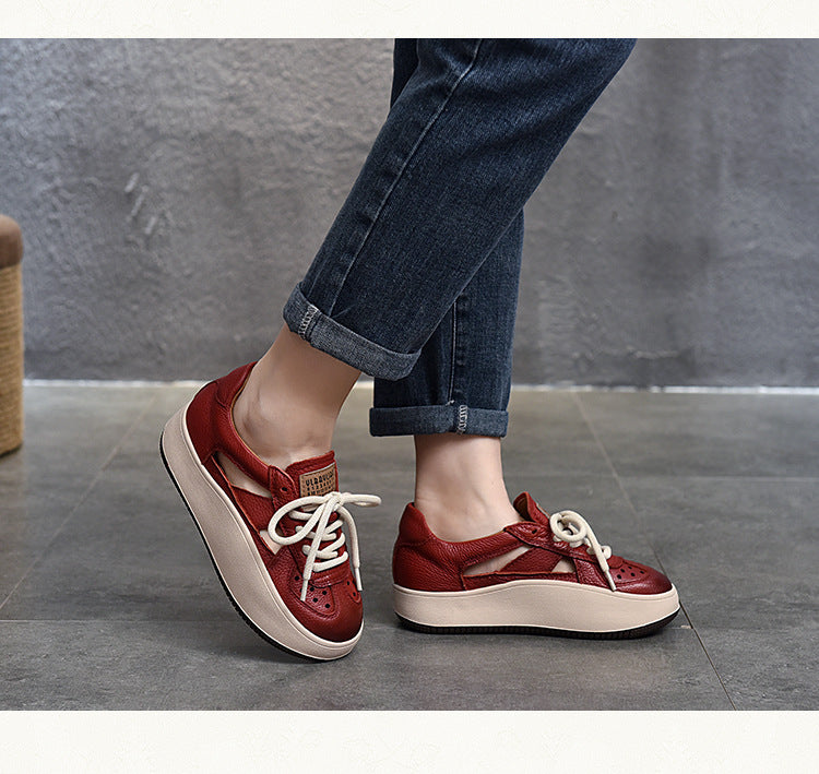Casual Color Blocking Leather Thick Soled Shoes