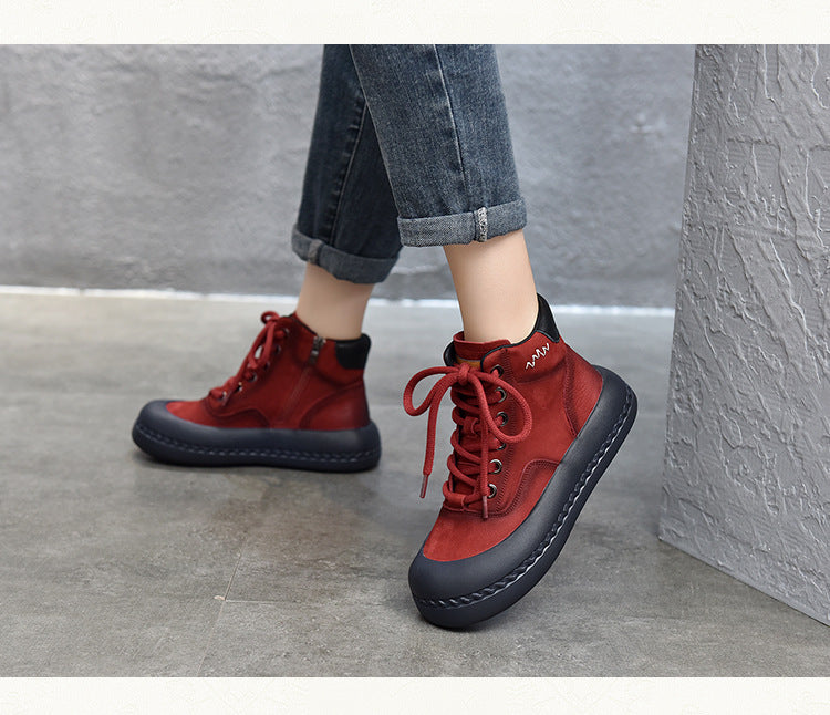 Casual Leather Thick Bottom Side Zipper Short Boots