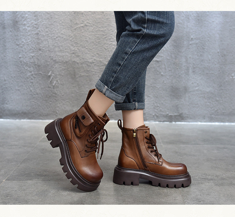 Classic Leather Zipper Thick Bottom Martin Boots