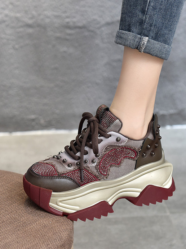 Niche Design Colorblock Leather Thick Bottom Shoes