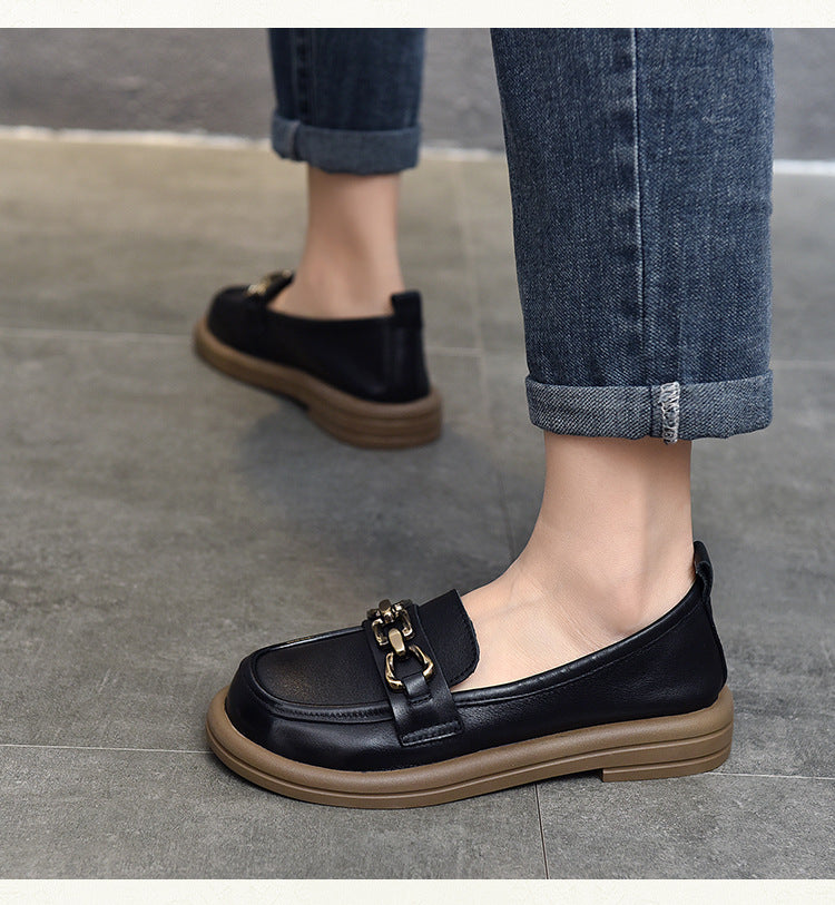 British Style Splicing Round Toe Leather Shoes