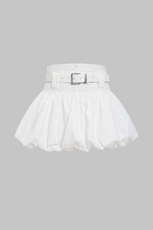 Belted Ruched Zipper Skirt