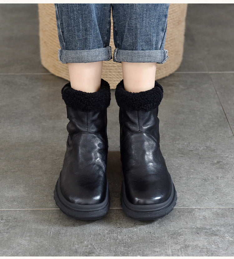 Versatile Warm Solid Color Thick Bottom Cotton Boots