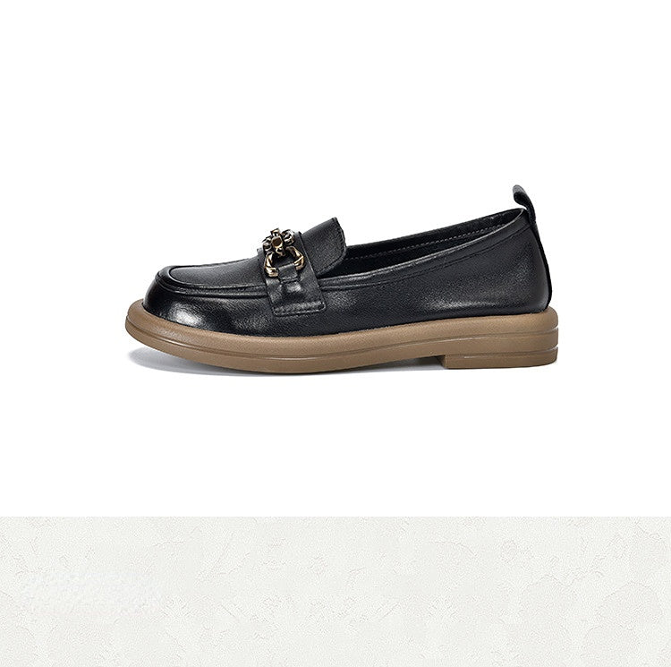 British Style Splicing Round Toe Leather Shoes