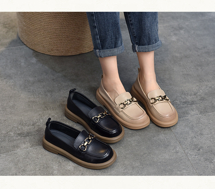 British Style Splicing Round Toe Leather Shoes