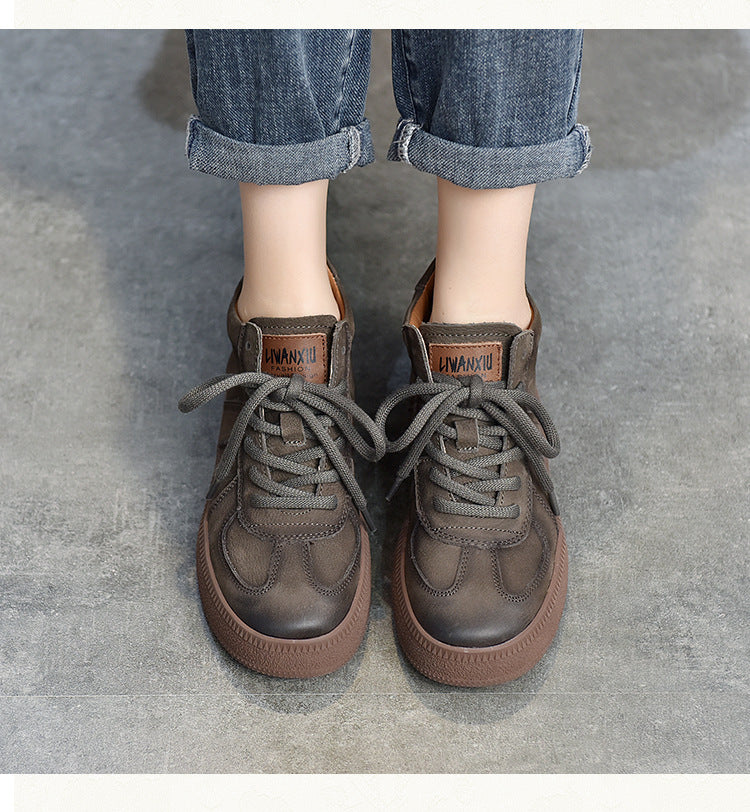 Classic Leather Lace-Up High Top Mid-heel Boots