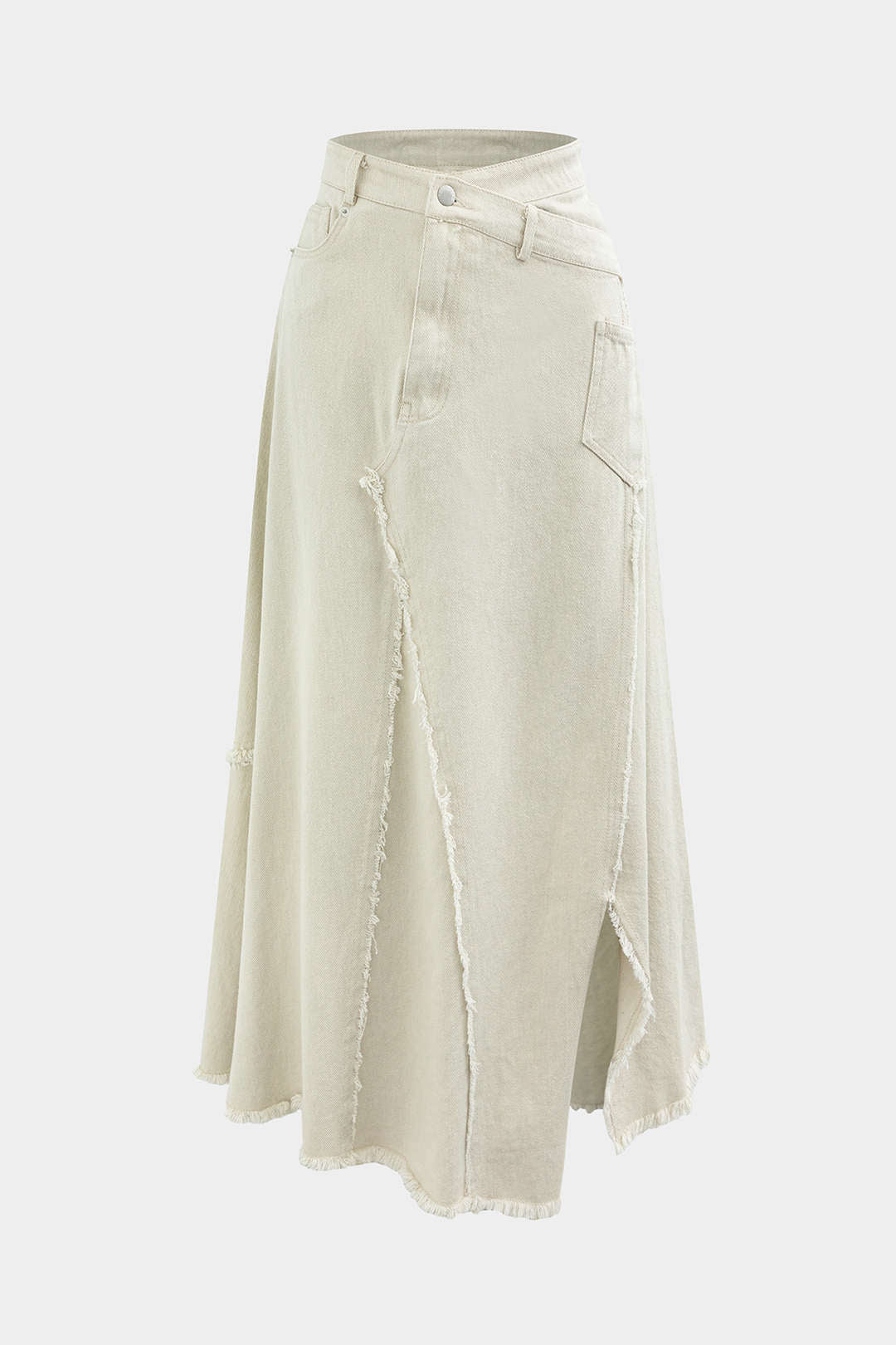 Asymmetric Wrap Frayed Maxi Skirt