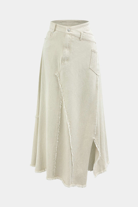 Asymmetric Wrap Frayed Maxi Skirt