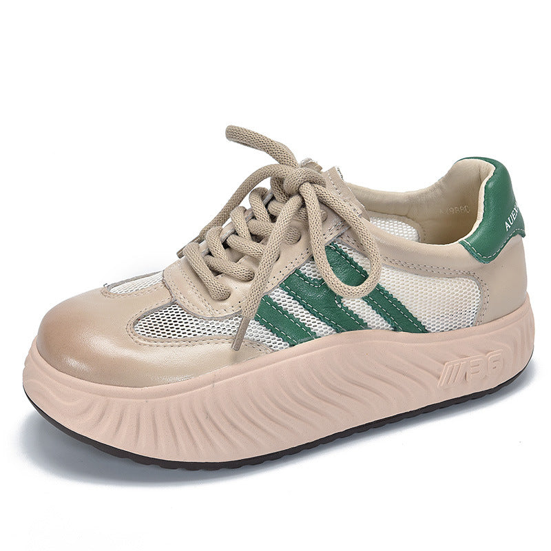 Simple Splicing Lace-up Leather Thick-soled Shoes