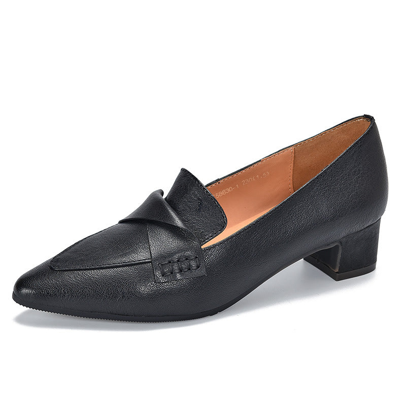 Classic leather Pointed-toe Chunky Heel Shoes