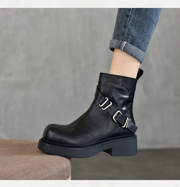 British Style Leather Thick Bottom Short Boots