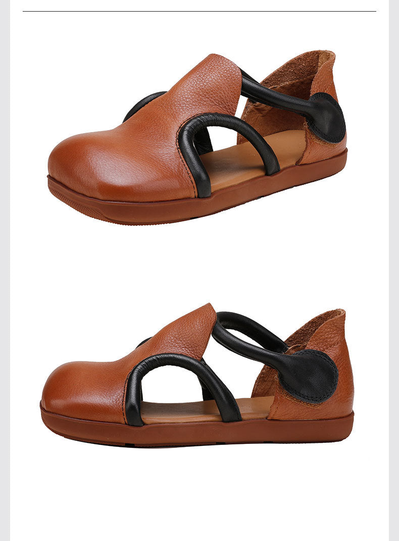 Vintage Niche Leather Flat Sandals