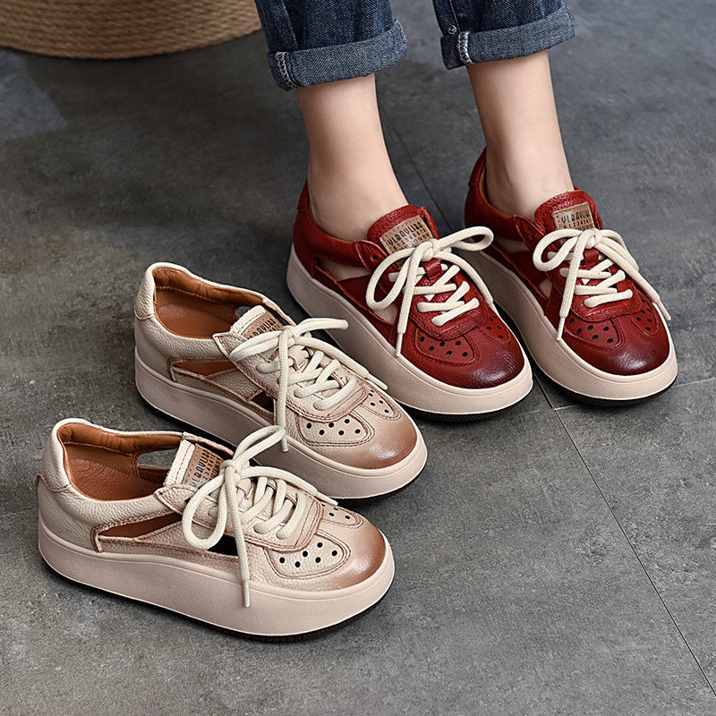 Casual Color Blocking Leather Thick Soled Shoes