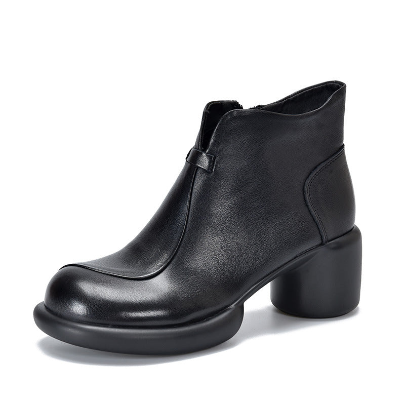 Simple Solid Color High Heel Back Zipper Boots