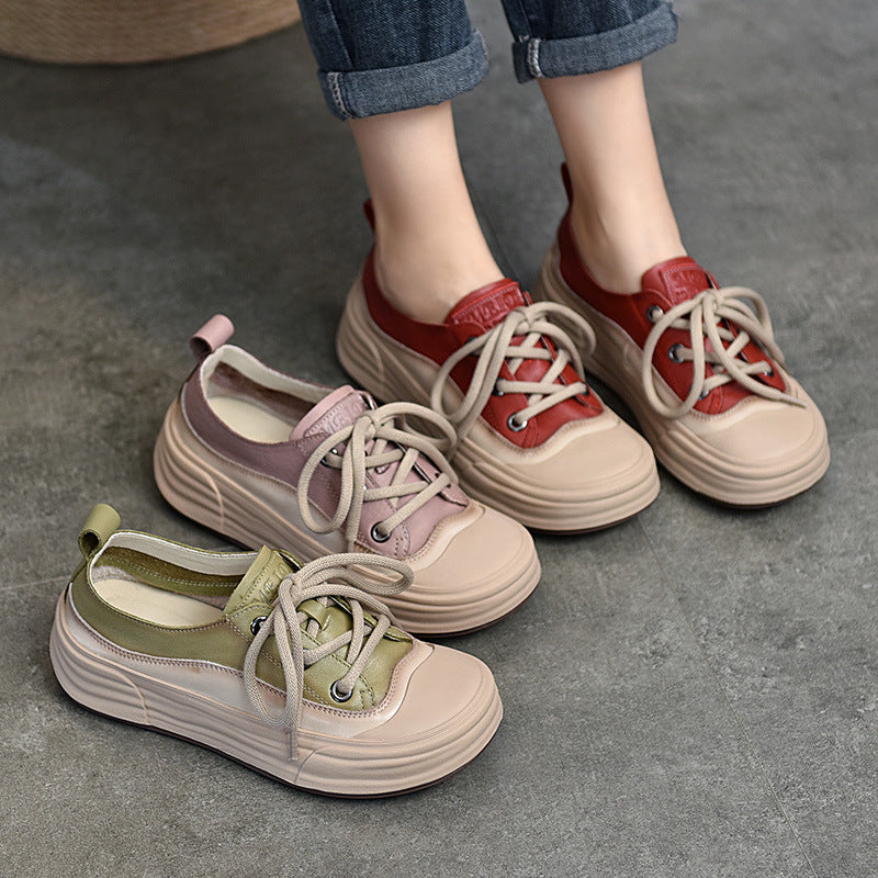 Casual Color Blocking Round Toe Lace-up Shoes
