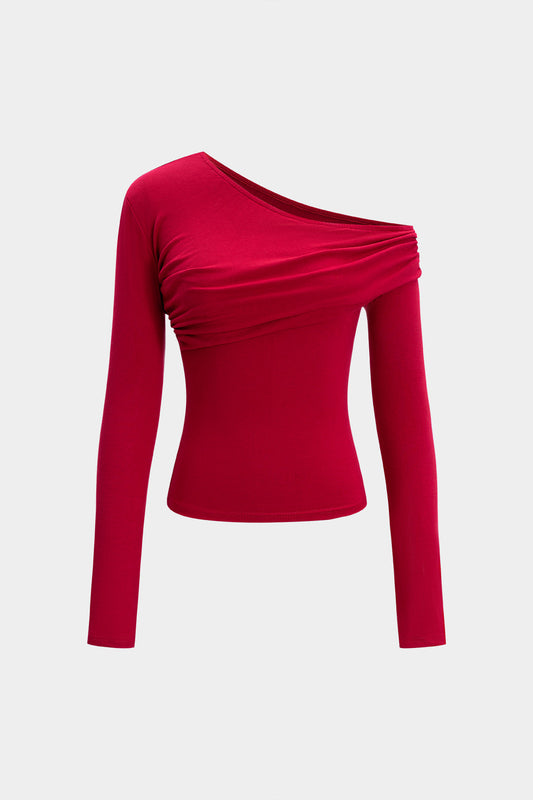 Asymmetrical Neck Long-Sleeve Top