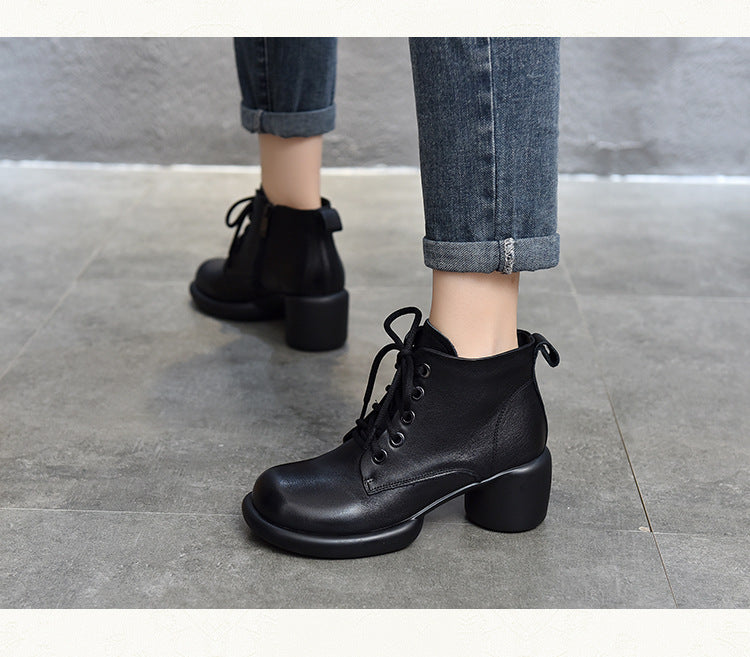 British Style Side Zipper High Heel Boots