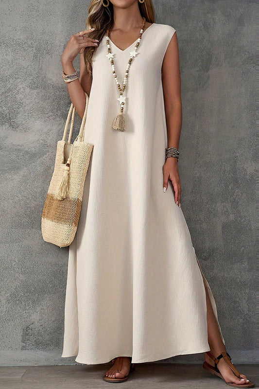 Sleeveless V-Neck Side Slit Elegant Maxi Dress