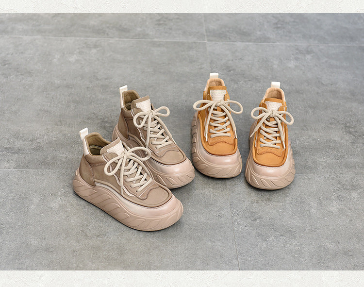Casual Leather Thick Bottom High Top Shoes
