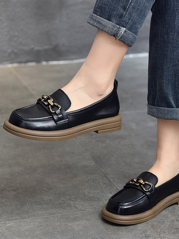 British Style Splicing Round Toe Leather Shoes