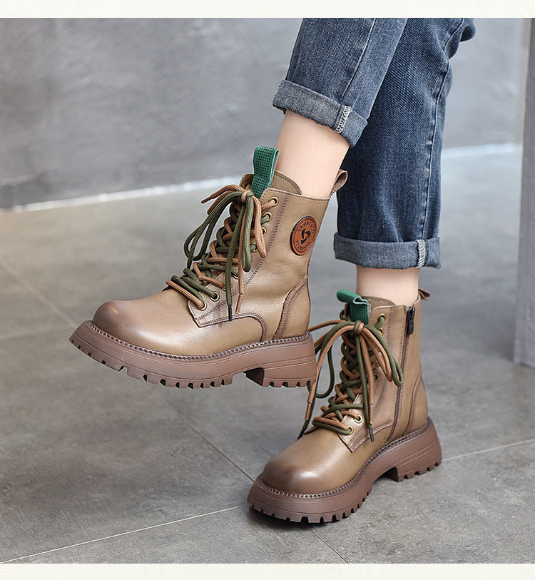 British Style Leather Thick Bottom High Top Martin Boots